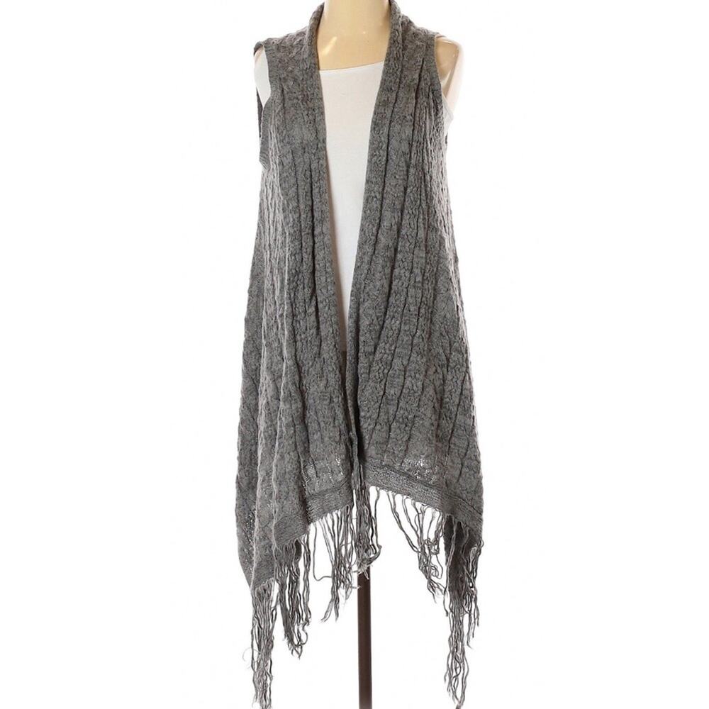 Knox Rose sleeveless gray boho knit cardigan sweater